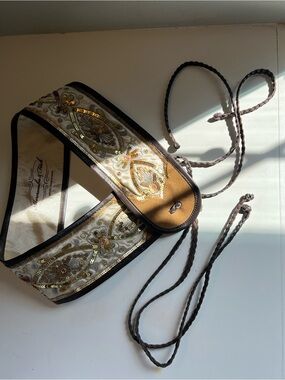 Abercrombie & Fitch Embellished Ivory and Gold Waist Belt